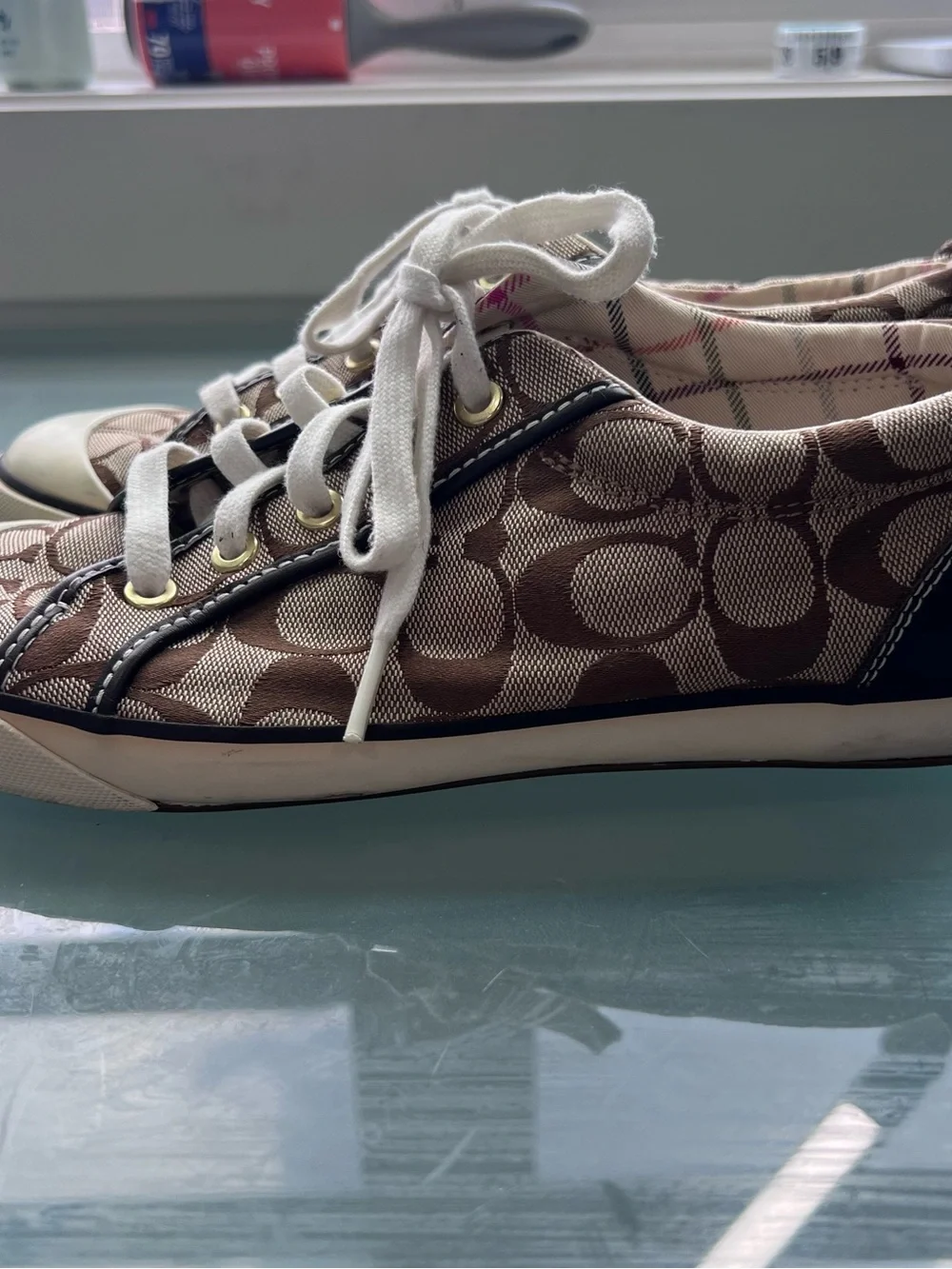 Coach Brown Signature Monogram Low-Top Sneakers with White Accents